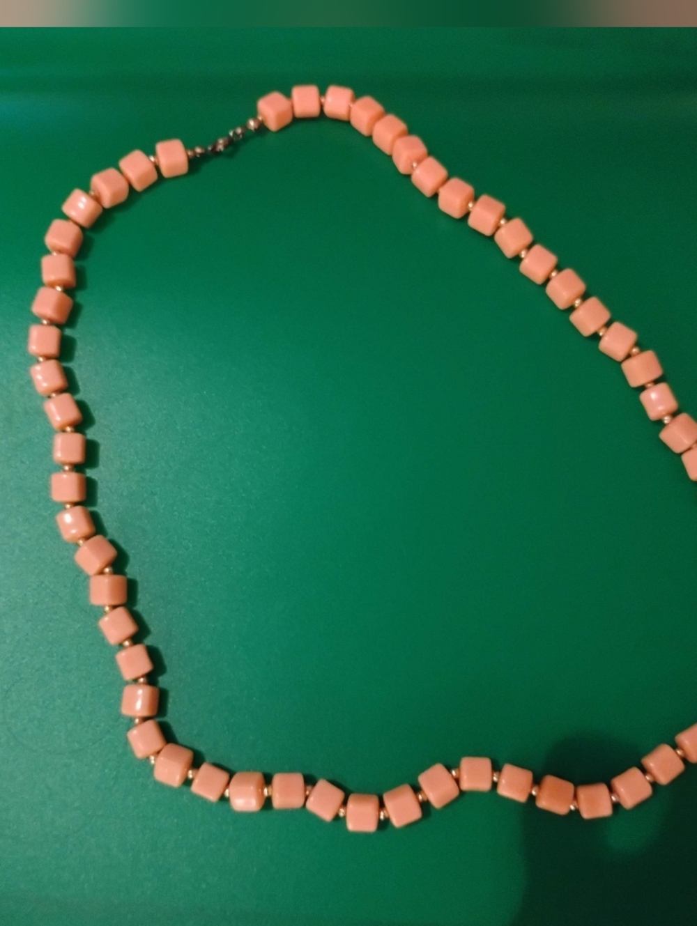 Vintage, Soft Pink, Square Acrylic Beaded Necklace Gold colored Spacers, 23 In, - Picture 4 of 5